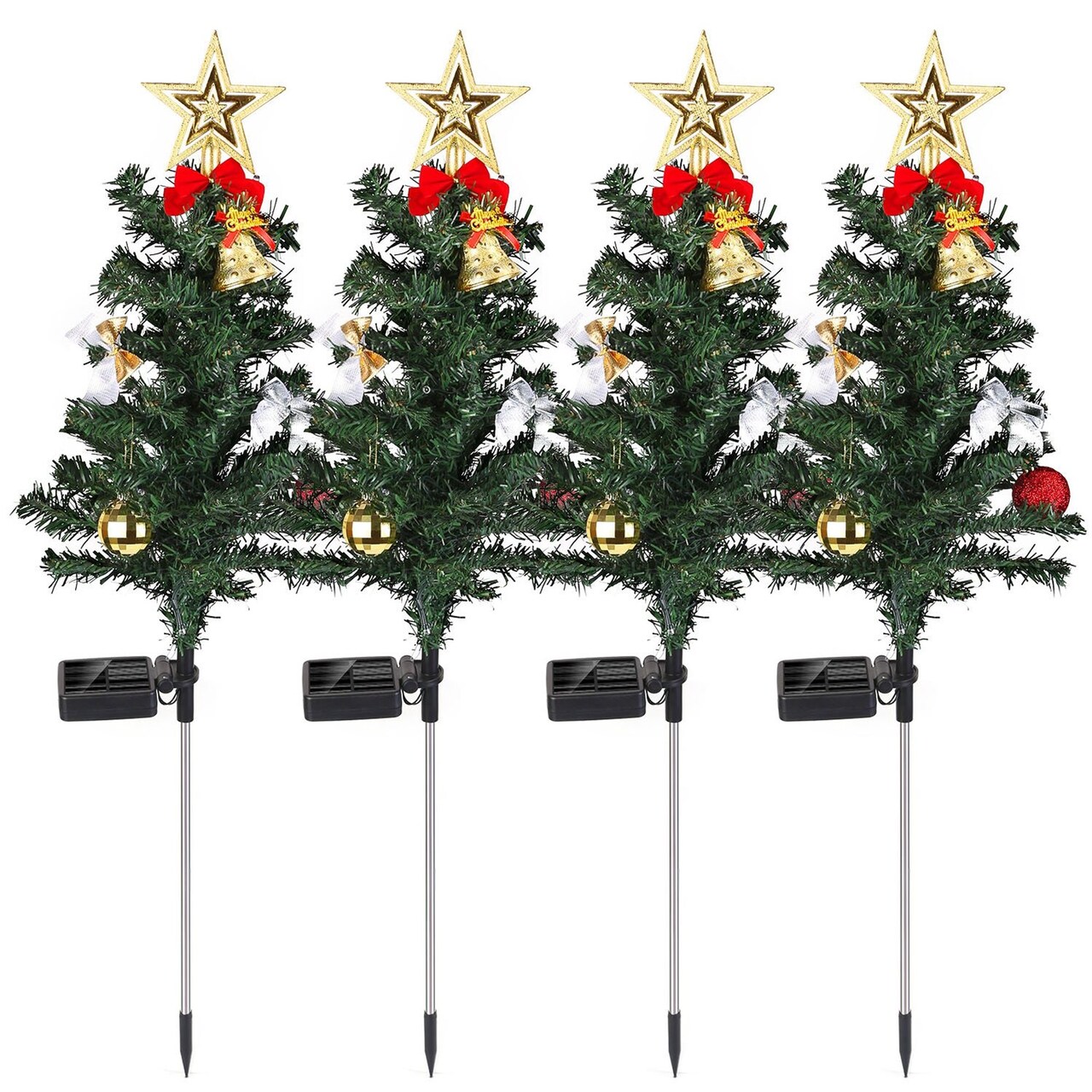 Edge Collections - Green - Solar Illuminated Christmas Tree Decorations - 4 Pieces